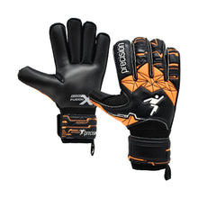 Load image into Gallery viewer, PRECISION JUNIOR FUSION X ROLL FINGER PROTECT GOAL KEEPER GLOVES BLACK/ORANGE