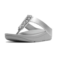 Load image into Gallery viewer, FITFLOP FINO PEARLS AND CRYSTAL TOE POST SANDALS SILVER