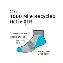 Load image into Gallery viewer, 1000 MILE MENS ACTIV QTR REPREVE SOCK BLACK/TEAL