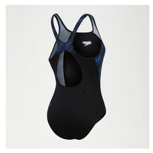 Load image into Gallery viewer, SPEEDO WOMENS HYPERBOOM SPLICE MUSCLEBACK 1 PIECE SWIMSUIT BLACK/BLUE