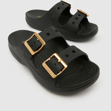 Load image into Gallery viewer, CROCS WOMENS METALLIC BUCKLE SATURDAY SANDAL BLACK
