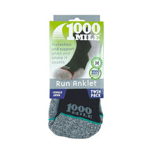 Load image into Gallery viewer, 1000MILE RUN ANKLET 21 REPREVE SINGLE LAYER SOCK BLACK TWIN PACK