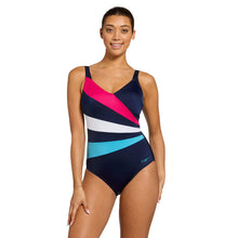 Load image into Gallery viewer, ZOGGS WOMENS WRAP PANEL CLASSICBACK COSTUME NAVY/MULTICOLOUR