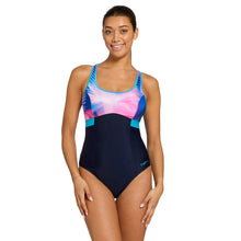 Load image into Gallery viewer, ZOGGS WOMENS FLASHDRIVE DOKOTA PRINTED CROSSBACK COSTUME BLUE/PINK