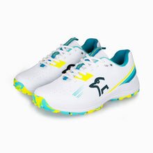 Load image into Gallery viewer, KOOKABURRA JUNIOR KC 3.0 RUBBER SOLED CRICKET SHOE WHITE/AQUA/YELLOW