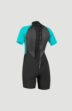 Load image into Gallery viewer, ONEILL WOMENS REACTOR-2 2MM BACK ZIP SHORT SLEEVE SPRING WESTUIT BLACK/AQUA
