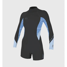 Load image into Gallery viewer, ONEILL WOMENS BAHIA 2/1MM BACK ZIP LONG SLEEVE SHORTY BLACK/BLUE