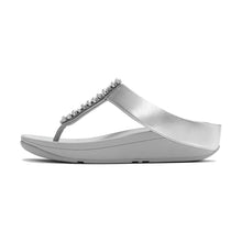 Load image into Gallery viewer, FITFLOP FINO PEARLS AND CRYSTAL TOE POST SANDALS SILVER
