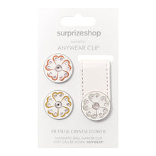Load image into Gallery viewer, SURPRIZESHOP GOLF ANYWHERE CLIP MARKER SET WHITE METALIC CRYSTAL FLOWER