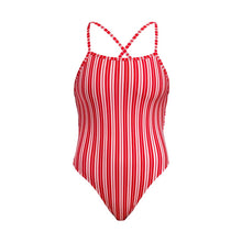 Load image into Gallery viewer, FUNKITA LADIES TIE ME TIGHT 1 PIECE SWIMSUIT CANDY MAN RED/WHITE
