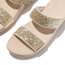 Load image into Gallery viewer, FITFLOP LULU MULTI-TONAL GLITTER SLIDES PLATINO/SILVER