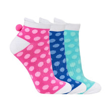 Load image into Gallery viewer, SURPRIZESHOP POM SOCKS THREE PACK MULTI SPOT ONE SIZE 4-7 PINK BLUE