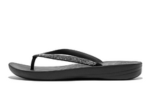 Load image into Gallery viewer, FITFLOP WOMENS IQUSHION SPARKLE FLIP FLOPS - BLACK