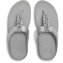 Load image into Gallery viewer, FITFLOP FINO PEARLS AND CRYSTAL TOE POST SANDALS SILVER
