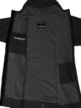 Load image into Gallery viewer, Adult Dryrobe Black Small Medium interior view showcasing the soft lining and pockets of the TWO BARE FEET robe.