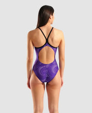 Load image into Gallery viewer, ARENA WOMENS FIREFLOW LIGHTDROP SWIMSUIT BLACK/TEAM PURPLE