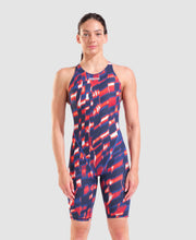 Load image into Gallery viewer, ARENA WOMENS POWERSKIN ST NEXT AQUA GLEAM OPEN BACK LE RED WHITE BLUE
