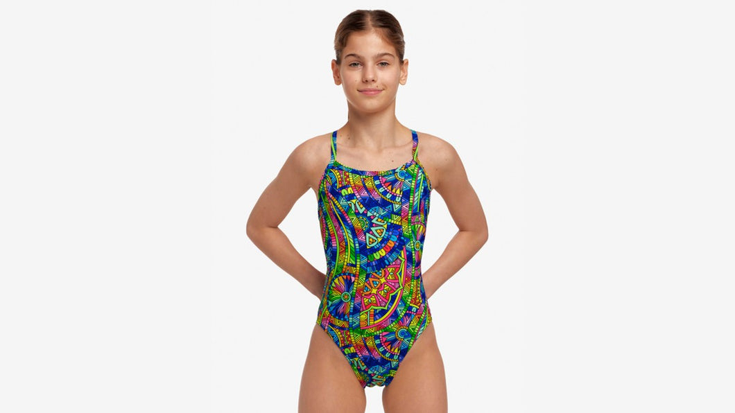 FUNKITA GIRLS SPIN THE BOTTLE COSTUME  SINGLE STRAP 1 PIECE  - MULTICOLOURED