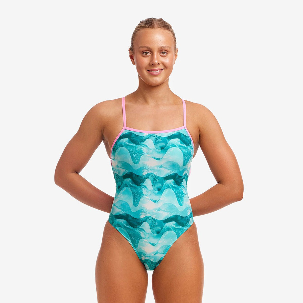 FUNKITA WOMENS STRAP IN ONE PIECE TEAL WAVE