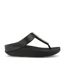 Load image into Gallery viewer, FITFLOP FINO PEARLS AND CRYSTAL TOE POST SANDAL BLACK
