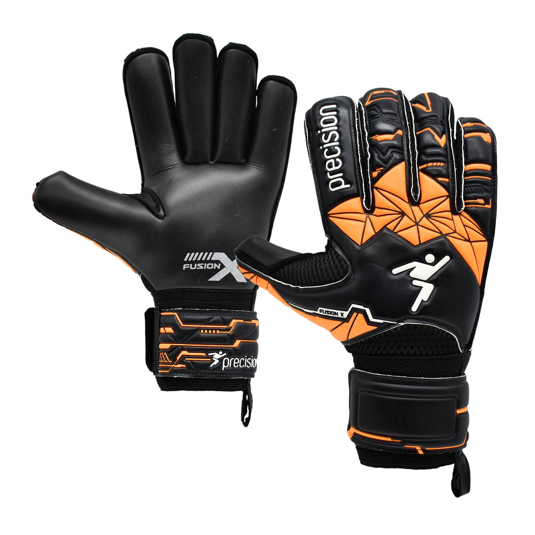 PRECISION JUNIOR FUSION X ROLL FINGER PROTECT GOAL KEEPER GLOVES BLACK/ORANGE