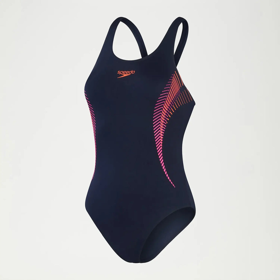 SPEEDO LADIES PLACEMENT MUSCLEBACK SWIMSUIT NAVY/PINK