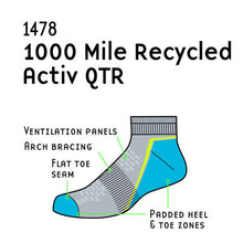 Load image into Gallery viewer, 1000 MILE MENS ACTIVE QTR REPREVE SOCK BLACK/TEAL
