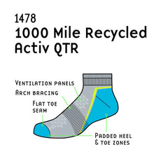 Load image into Gallery viewer, 1000 MILE MENS ACTIV QTR REPREVE SOCK BLACK/TEAL
