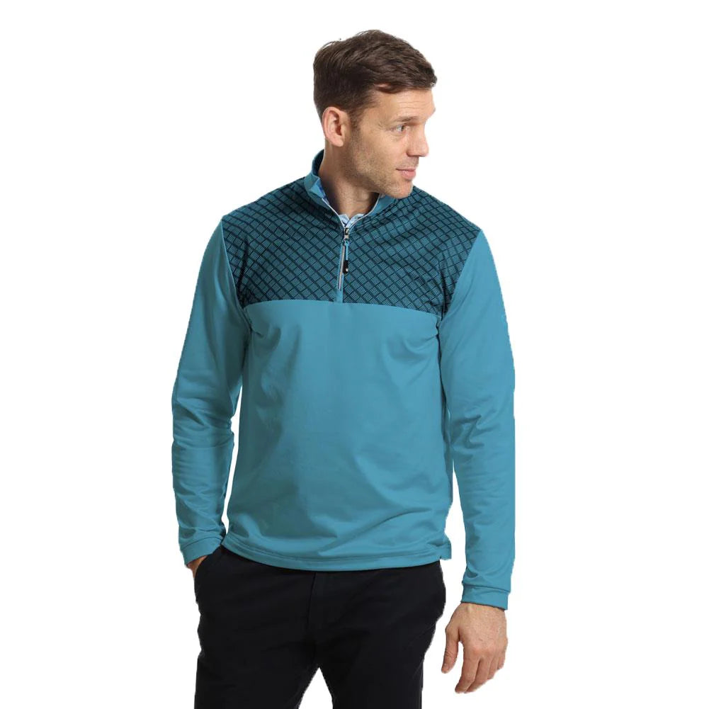 ISLAND GREEN MEN'S 1/4 ZIP LAYER TOP WITH DASH PRINT MID BLUE/BLACK