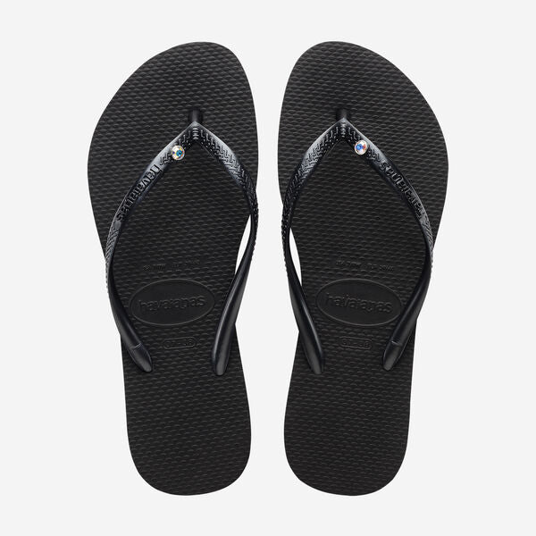HAVAIANAS LADIES SLIM CRYSTAL SW II BLACK FLIP FLOPS