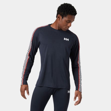 HELLY HANSEN MENS LIFA ACTIVE STRIPE CREW BASE LAYER NAVY