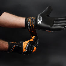 Load image into Gallery viewer, PRECISION JUNIOR FUSION X ROLL FINGER PROTECT GOAL KEEPER GLOVES BLACK/ORANGE
