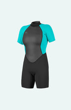 Load image into Gallery viewer, ONEILL WOMENS REACTOR-2 2MM BACK ZIP SHORT SLEEVE SPRING WESTUIT BLACK/AQUA
