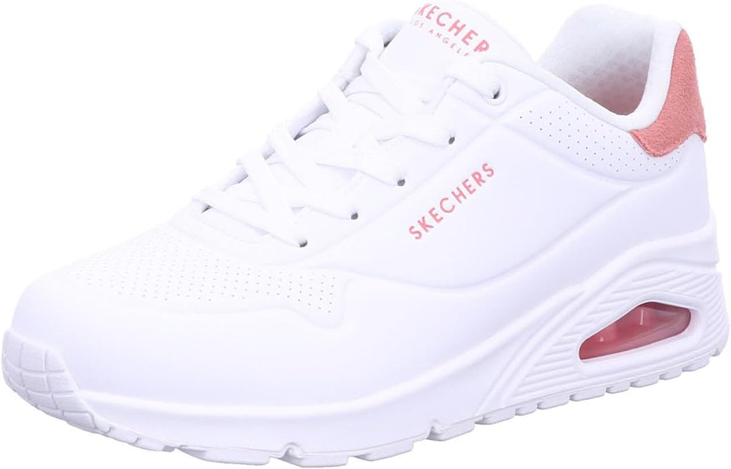 SKECHERS WOMENS UNO POP BACK TRAINERS IN WHITE