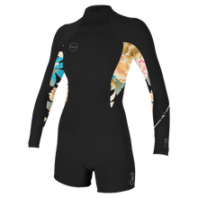 Load image into Gallery viewer, ONEILL WOMENS BAHIA 2/1MM LONG ARM SHORTY BLACK MIKAH FLORAL
