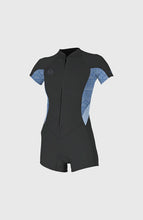 Load image into Gallery viewer, ONEILL WOMENS BAHIA 2/1MM FRONT ZIP SHORT SLEEVE SPRING WETSUIT BLACK/BLUE
