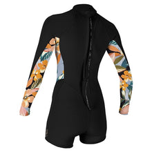 Load image into Gallery viewer, ONEILL WOMENS BAHIA 2/1 LONG SLEEVE SHORTY WETSUIT - DEMIFLORAL PRINT
