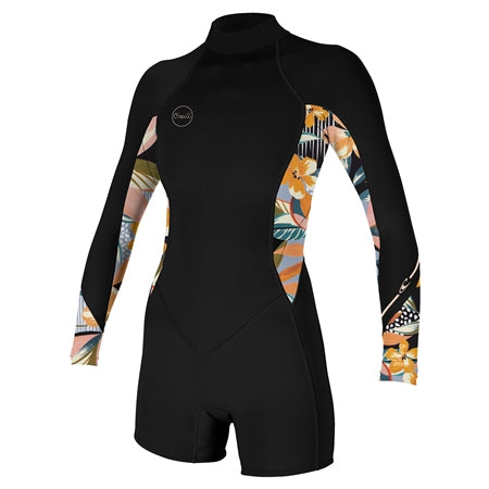 ONEILL WOMENS BAHIA 2/1 LONG SLEEVE SHORTY WETSUIT - DEMIFLORAL PRINT