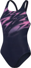 Load image into Gallery viewer, SPEEDO WOMENS HYPERBOOM PLACEMENT MUSCLEBACK NAVY/PINK
