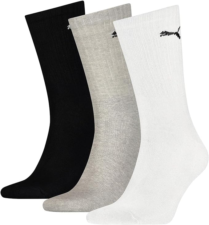 PUMA CREW SOCKS 3 PACK BLACK/GREY/WHITE JUNIOR 12-2