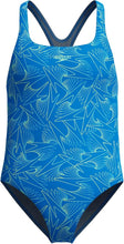 Load image into Gallery viewer, SPEEDO GIRLS HYPERBOOM ALLOVER PRINT MEDALIST ONE PIECE COSTUME BLUE
