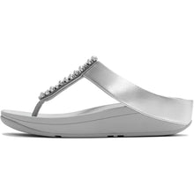 Load image into Gallery viewer, FITFLOP FINO PEARLS AND CRYSTAL TOE POST SANDALS SILVER
