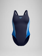 Load image into Gallery viewer, SPEEDO WOMENS COLOUR BLOCK 2.0 ONE PIECE SWIMSUIT BLUE/NAVY
