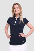 Load image into Gallery viewer, PURE GOLF WOMENS BLOOM CAP SLEEVE POLO SHIRT - NAVY
