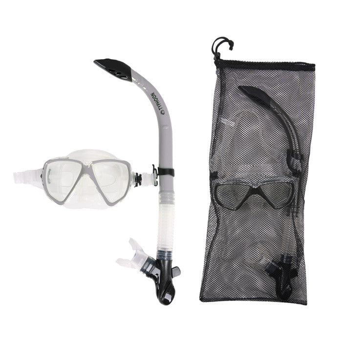 TYPHOON PRO SILICONE ADULT MASK AND SNORKEL WITH MESH BAG - SILVER