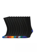 Load image into Gallery viewer, BECMOOR MEN&#39;S SOCKS (3 Pack) - UK 8-11 - BLACK WITH MULTI COLOUR TIPS
