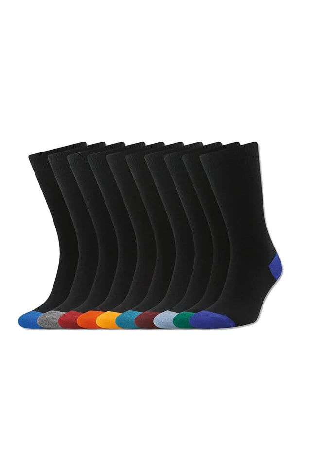 BECMOOR MEN'S SOCKS (3 Pack) - UK 8-11 - BLACK WITH MULTI COLOUR TIPS