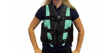 Load image into Gallery viewer, OBRIEN 3 BUCKLE PROMO BUOYANCY AID BLACK AQUA SMALL/MEDIUM
