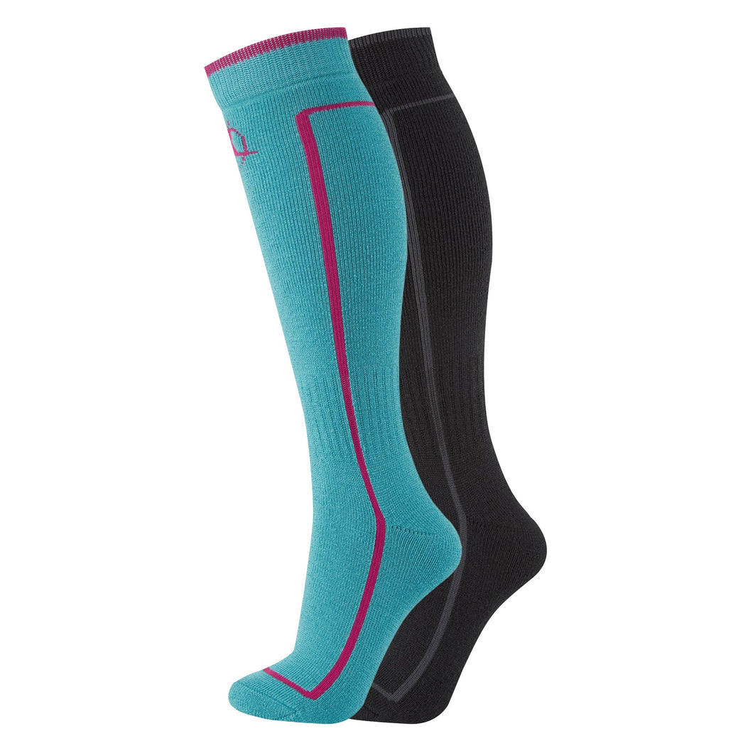MANBI ADULT PERFORMANCE SKI SOCK TWIN PACK BLACK/AQUA