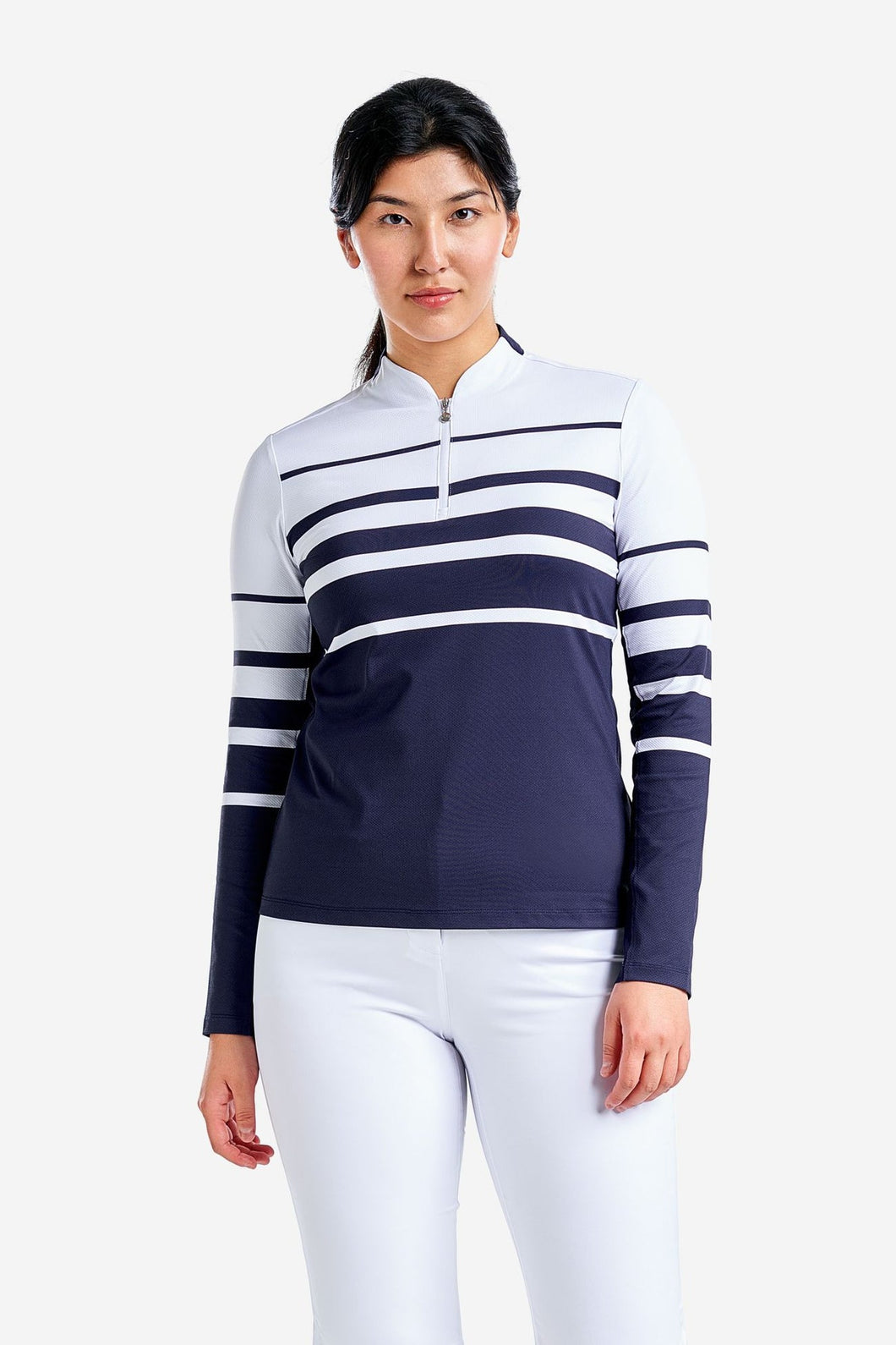NIVO LOLITA MOCK LONG SLEEVE TOP 1/4 ZIP NAVY/WHITE